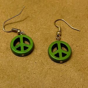 (2 for $15) Forrest Green Peace Sign Earrings